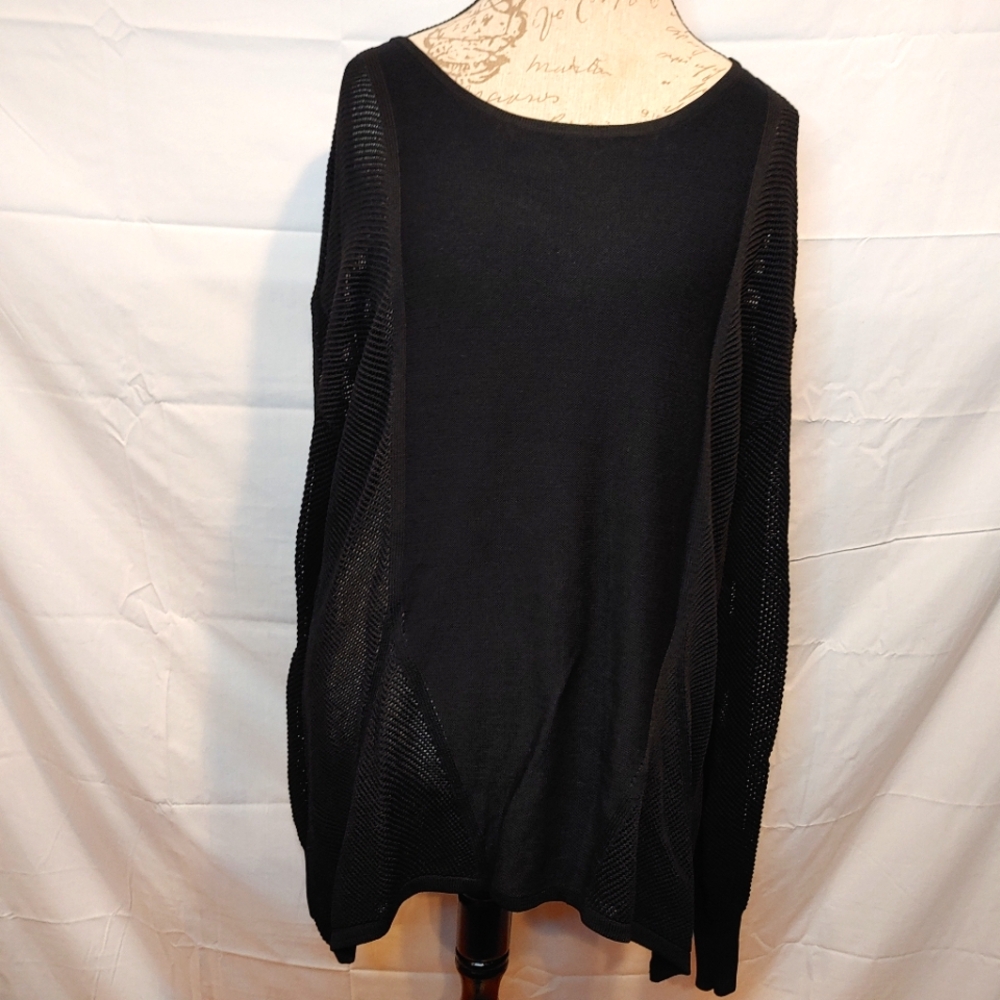 Paperwhite Long Sleeve Black Scoop Neck Tunic with Mesh Sleeves & Sides Size XL